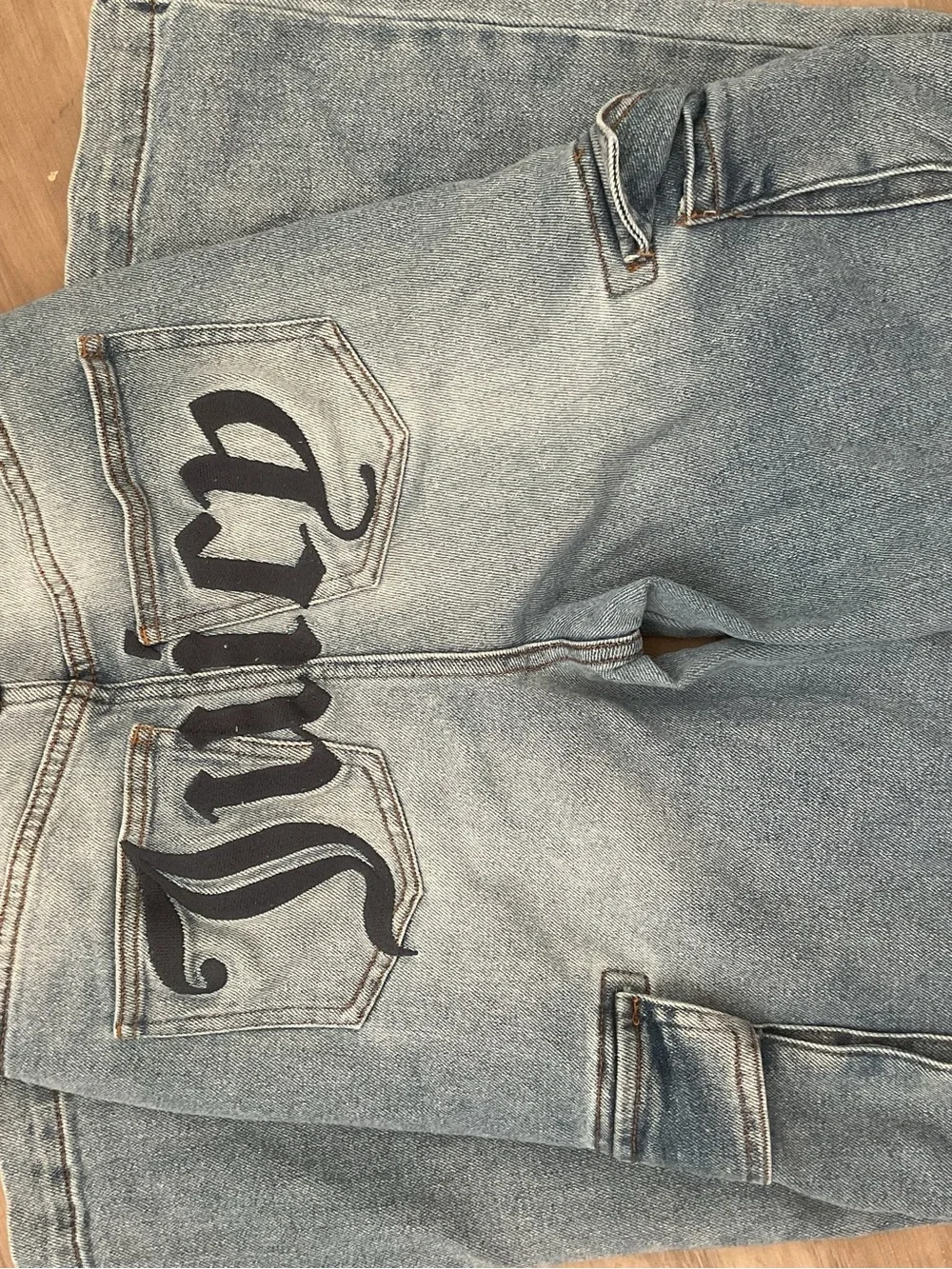 Juicy Couture Washed Light Blue High-Rise Cargo Wide Leg Jeans